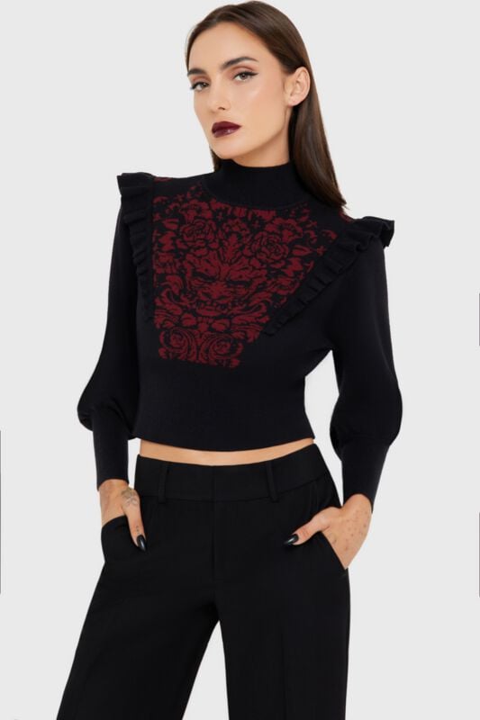 Pull tricoté Gothic de Killstar - Veil of Shadows – Sweat - XS à 4XL - pour Femme - noir/rouge - Killstar