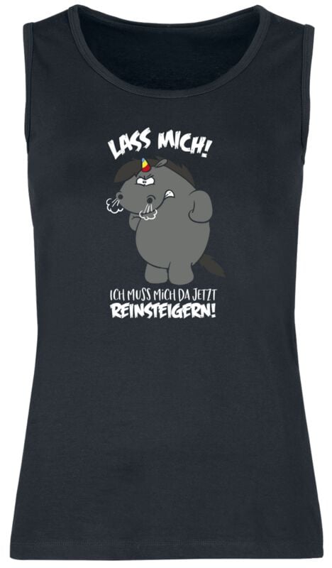 Débardeur Unicorn de Chubby Unicorn - Licorne Chubby - Lass mich! Ich muss mich da jetzt reinsteigern! - S à 3XL - pour Femme - noir - Chubby Unicorn