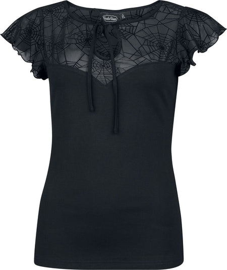T-Shirt Manches courtes Rockabilly de Voodoo Vixen - Spider Web Lace Top - S à 4XL - pour Femme - noir - Voodoo Vixen