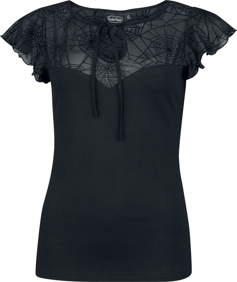 T-Shirt Manches courtes Rockabilly de Voodoo Vixen - Spider Web Lace Top - S à 4XL - pour Femme - noir - Voodoo Vixen