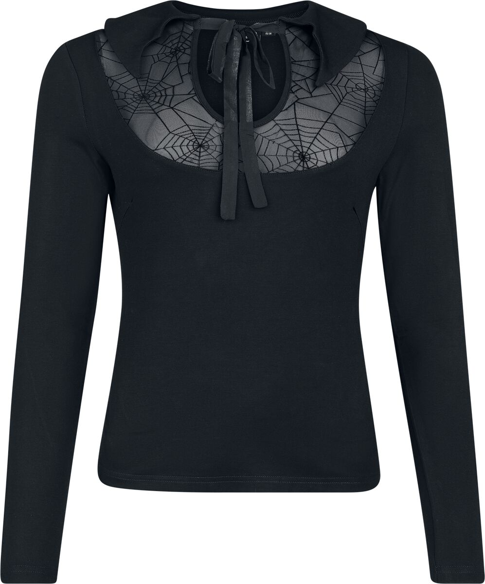 T-shirt manches longues Rockabilly de Voodoo Vixen - Bat Collar Web Lace Top - XS à 4XL - pour Femme - noir - Voodoo Vixen