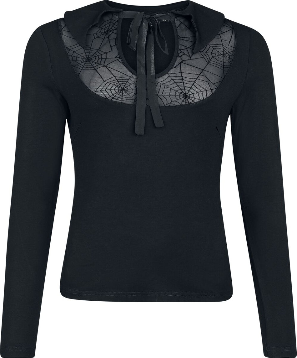 T-shirt manches longues Rockabilly de Voodoo Vixen - Bat Collar Web Lace Top - XS à 4XL - pour Femme - noir - Voodoo Vixen
