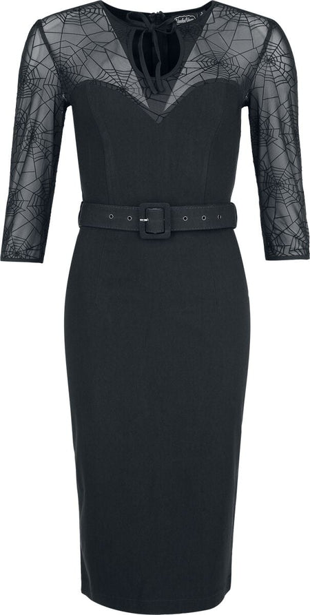 Robe mi-longue Rockabilly de Voodoo Vixen - Spider Web Lace Pencil Dress - XS à XXL - pour Femme - noir - Voodoo Vixen