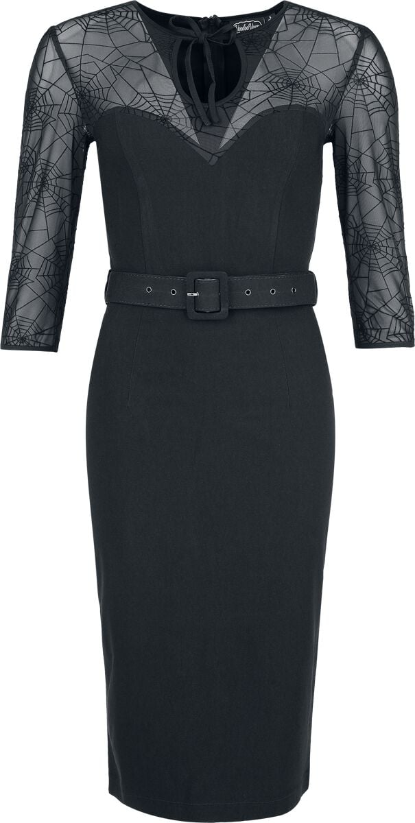 Robe mi-longue Rockabilly de Voodoo Vixen - Spider Web Lace Pencil Dress - XS à XXL - pour Femme - noir - Voodoo Vixen
