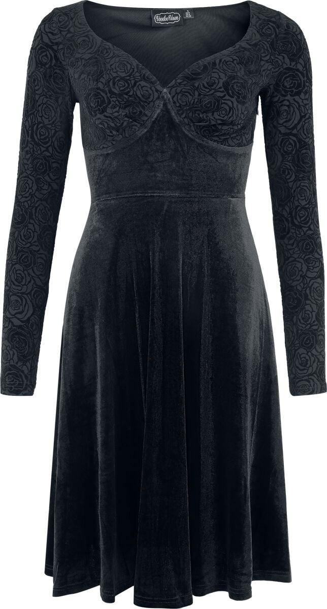 Robe mi-longue Rockabilly de Voodoo Vixen - Rose Pattern Velvet Evening Dress - XS à 4XL - pour Femme - noir - Voodoo Vixen