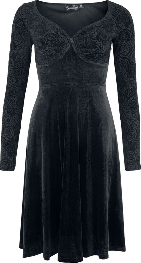 Robe mi-longue Rockabilly de Voodoo Vixen - Rose Pattern Velvet Evening Dress - XS à 4XL - pour Femme - noir - Voodoo Vixen