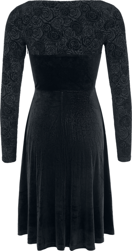 Robe mi-longue Rockabilly de Voodoo Vixen - Rose Pattern Velvet Evening Dress - XS à 4XL - pour Femme - noir - Voodoo Vixen - View 2