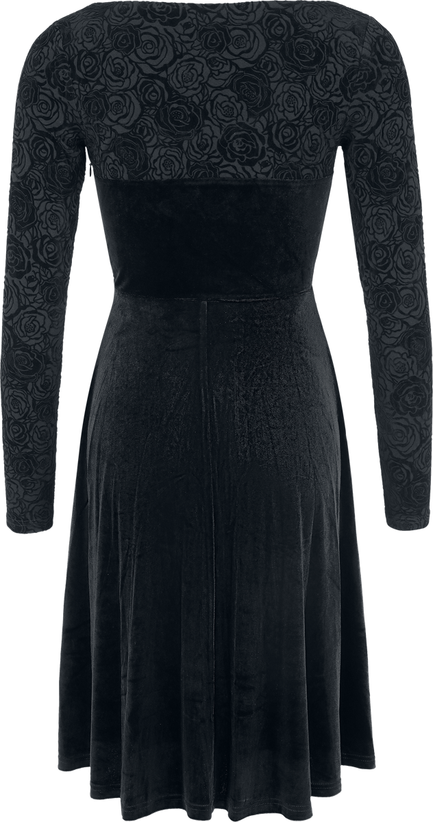Robe mi-longue Rockabilly de Voodoo Vixen - Rose Pattern Velvet Evening Dress - XS à 4XL - pour Femme - noir - Voodoo Vixen - View 2
