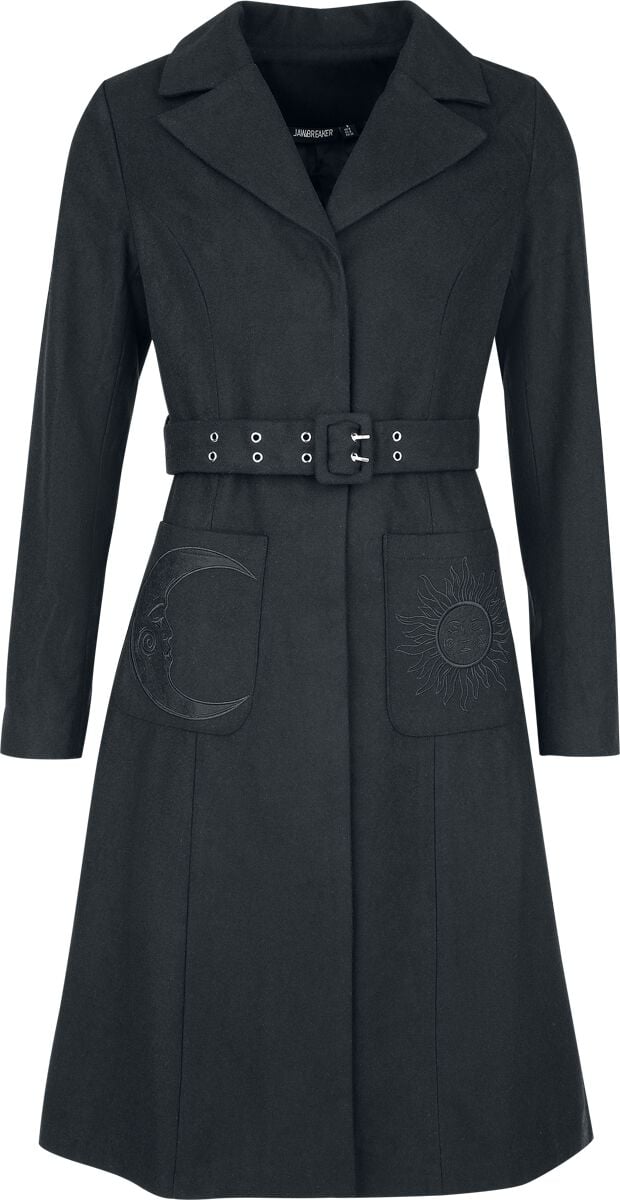 Manteaux Rockabilly de Jawbreaker - Manteau ceinturé avec broderie Soleil & Lune - XS à 4XL - pour Femme - noir - Jawbreaker