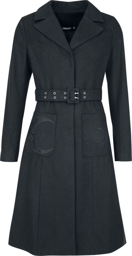 Manteaux Rockabilly de Jawbreaker - Manteau ceinturé avec broderie Soleil & Lune - XS à 4XL - pour Femme - noir - Jawbreaker