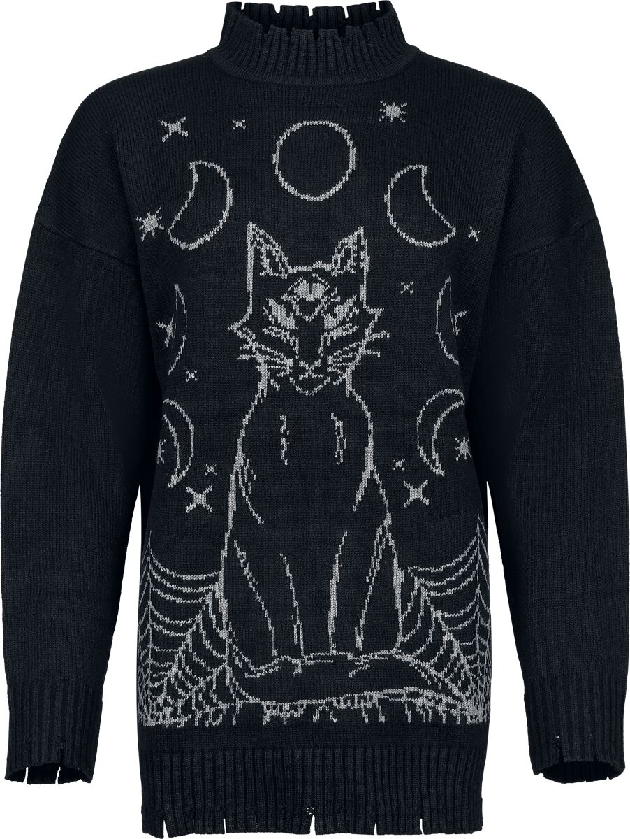Pull tricoté Gothic de Jawbreaker - Pull oversize Mystic Cat - XS à XXL - pour Femme - noir/gris - Jawbreaker