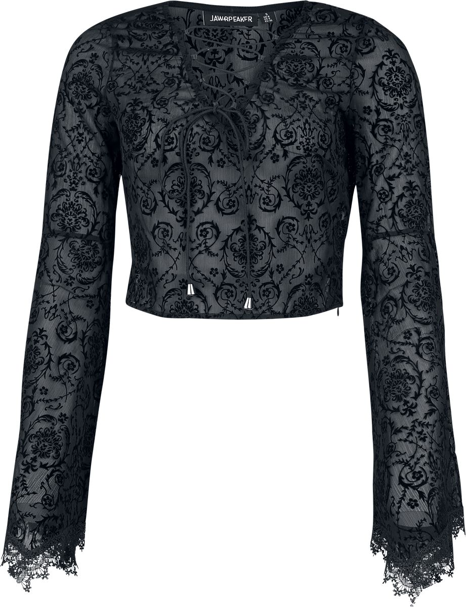 T-shirt manches longues Rockabilly de Jawbreaker - Haut Devore à lacets avec manches évasées - XS à XXL - pour Femme - noir - Jawbreaker