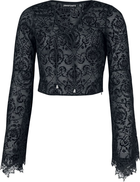 T-shirt manches longues Rockabilly de Jawbreaker - Haut Devore à lacets avec manches évasées - XS à XXL - pour Femme - noir - Jawbreaker