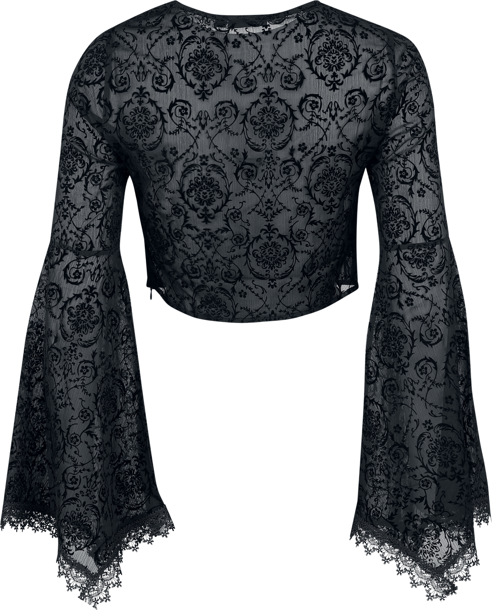 T-shirt manches longues Rockabilly de Jawbreaker - Haut Devore à lacets avec manches évasées - XS à XXL - pour Femme - noir - Jawbreaker - View 2