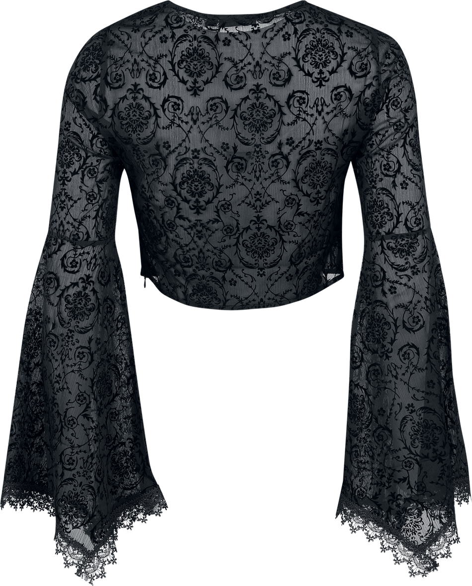 T-shirt manches longues Rockabilly de Jawbreaker - Haut Devore à lacets avec manches évasées - XS à XXL - pour Femme - noir - Jawbreaker - View 2