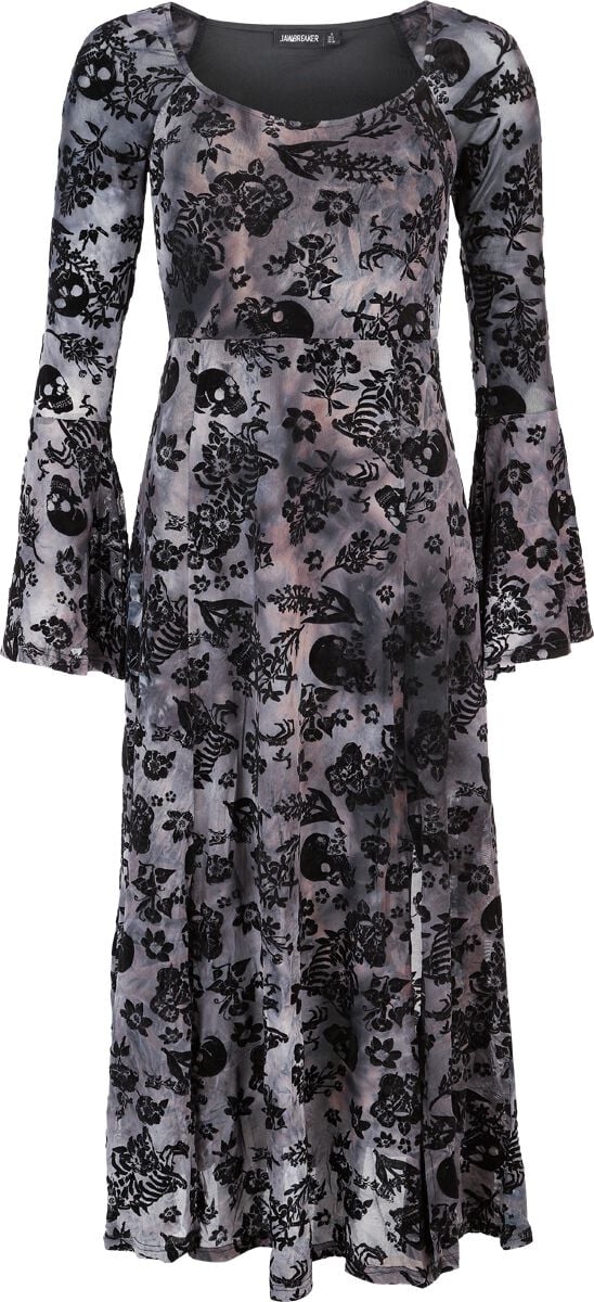 Robe longue Gothic de Jawbreaker - Robe maxi à motif crâne floqué - XS à M - pour Femme - noir/gris - Jawbreaker