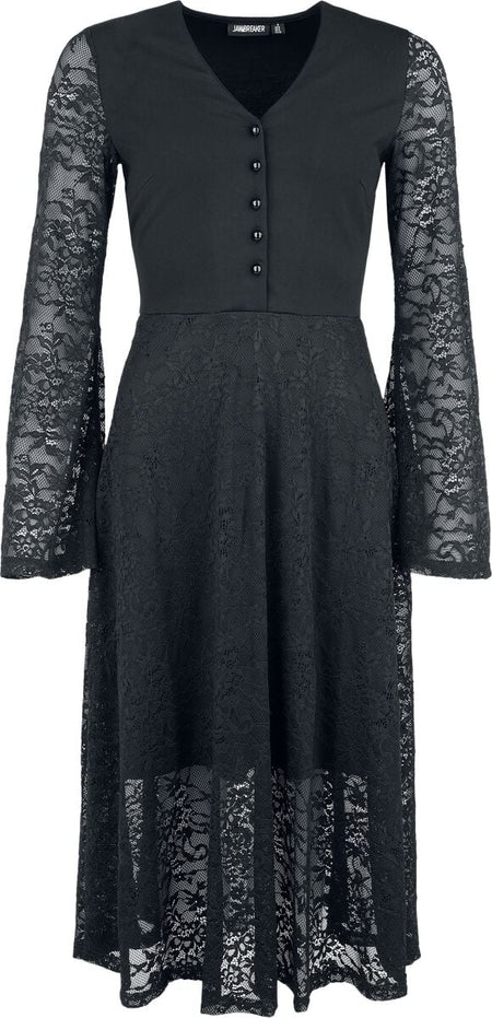 Robe longue Gothic de Jawbreaker - Robe midi en dentelle avec boutons sur le devant - XS à 4XL - pour Femme - noir - Jawbreaker
