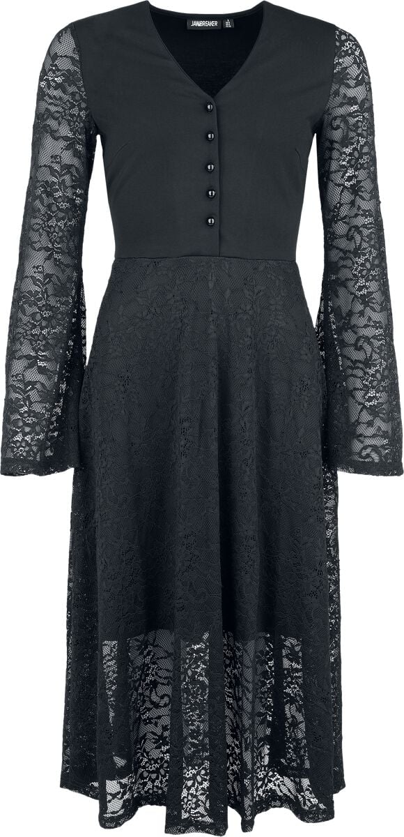 Robe longue Gothic de Jawbreaker - Robe midi en dentelle avec boutons sur le devant - XS à 4XL - pour Femme - noir - Jawbreaker