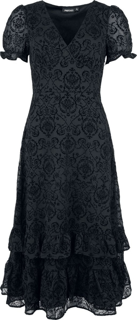 Robe longue Gothic de Jawbreaker - Robe longue avec ourlet à volants - XS à S - pour Femme - noir - Jawbreaker