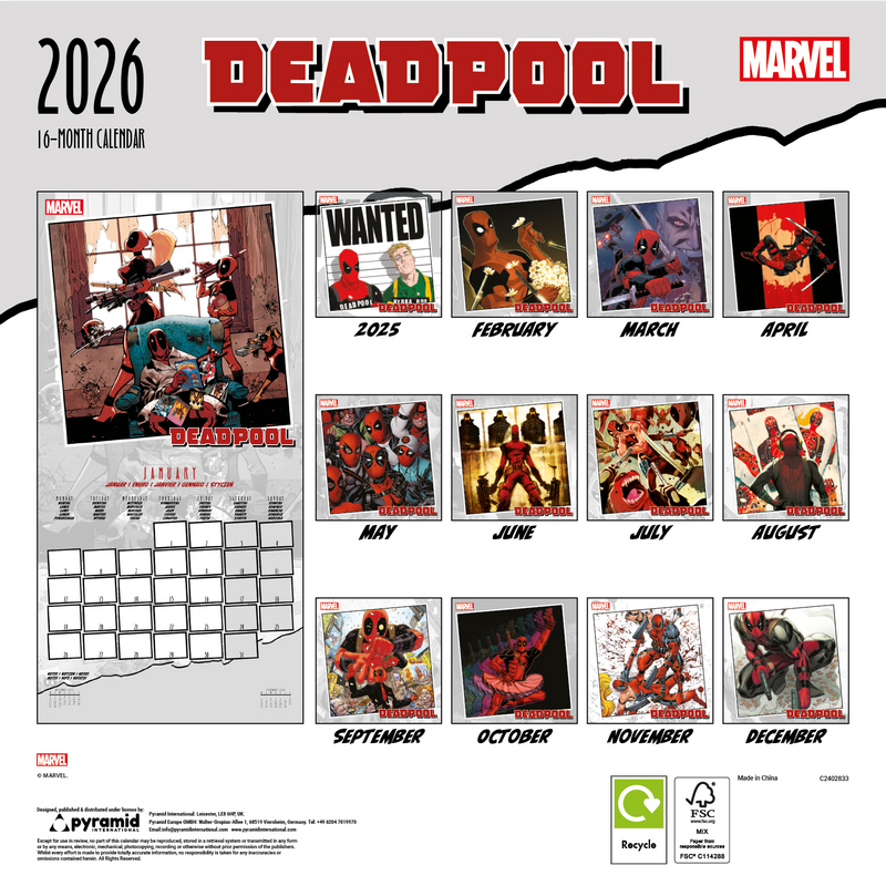 Calendrier mural  de Deadpool - Calendrier Mural 2026 - pour Unisexe - multicolore - Deadpool - View 2
