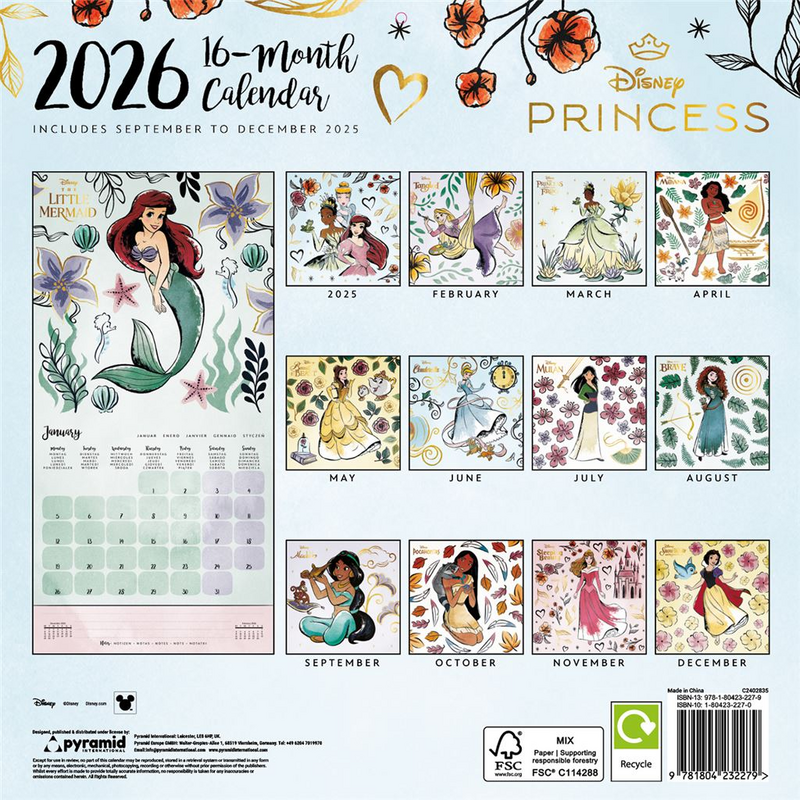 Calendrier mural Disney de Walt Disney - Princesses Disney - Calendrier Mural 2026 - pour Unisexe - multicolore - Walt Disney - View 2