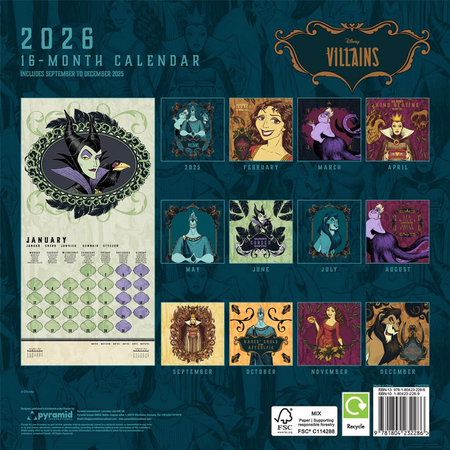 Calendrier mural Disney de Walt Disney - Méchants Disney - Calendrier Mural 2026 - pour Unisexe - multicolore - Walt Disney - View 2