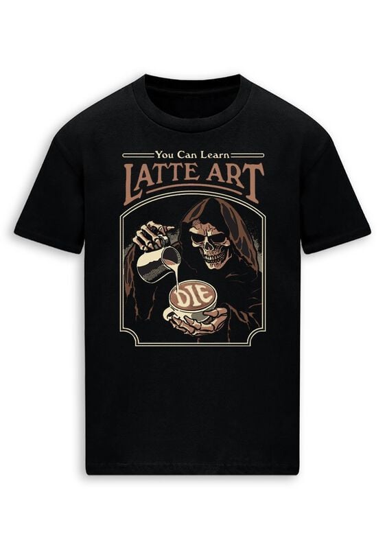 T-Shirt Manches courtes Fun de Steven Rhodes - You can learn latte art - L à 3XL - pour Homme - noir - Steven Rhodes