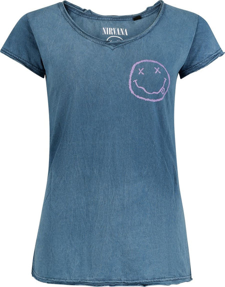 T-Shirt Manches courtes  de Nirvana - Smile Logo - S à 3XL - pour Femme - bleu - Nirvana