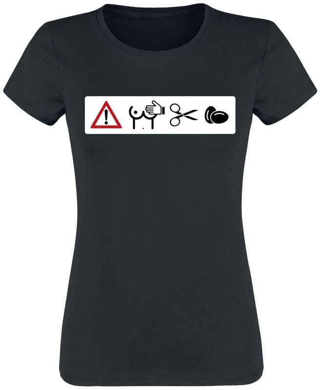 T-Shirt Manches courtes Fun de Slogans - Achtung Brüste nicht anfassen - S à XXL - pour Femme - noir - Slogans