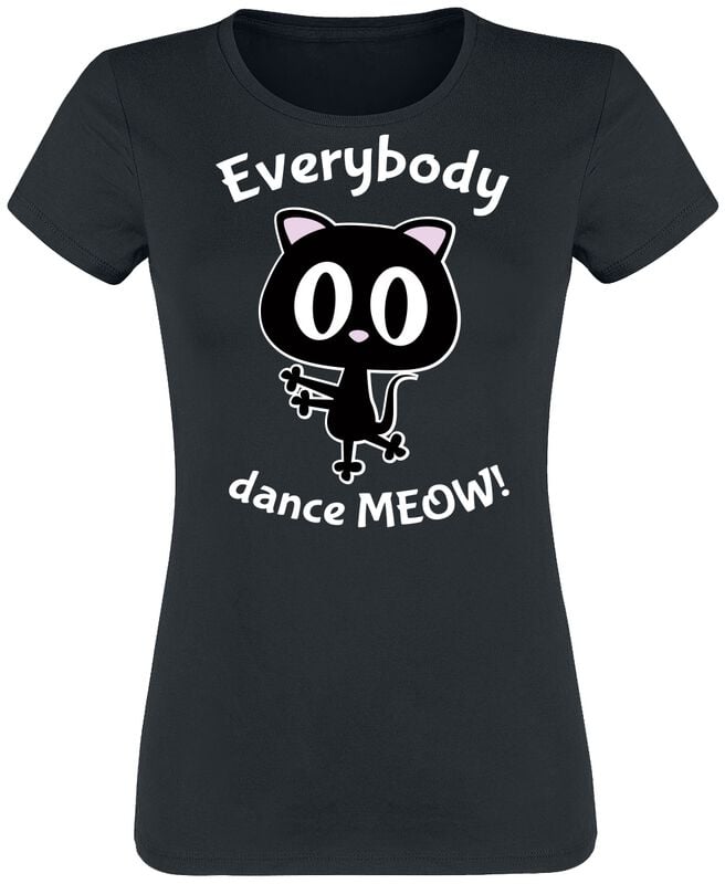 T-Shirt Manches courtes Fun de Slogans - Everybody Dance Meow! - S à XXL - pour Femme - noir - Slogans