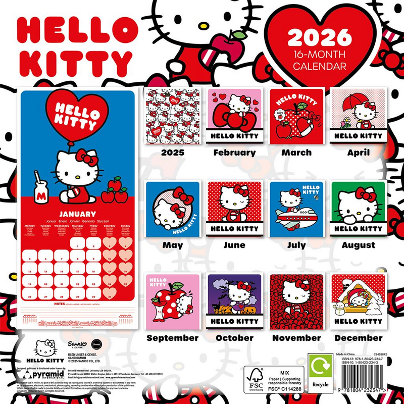 Calendrier mural  de Hello Kitty - Calendrier Mural 2026 - pour Unisexe - multicolore - Hello Kitty - View 2