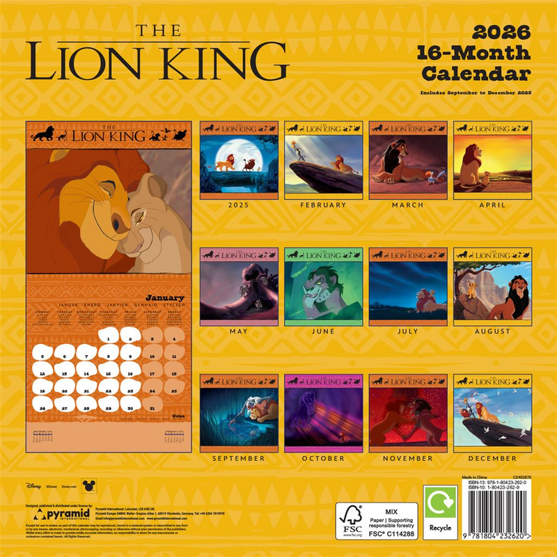 Calendrier mural Disney de Le Roi Lion - Calendrier Mural 2026 - pour Unisexe - multicolore - Le Roi Lion - View 2