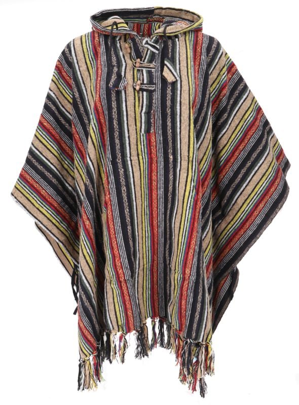 Gilets & Ponchos  de Guru-Shop - Poncho Hippie chic, Ethno Poncho, Andenponcho beige/grün - Standard - pour Homme - multicolore - Guru-Shop
