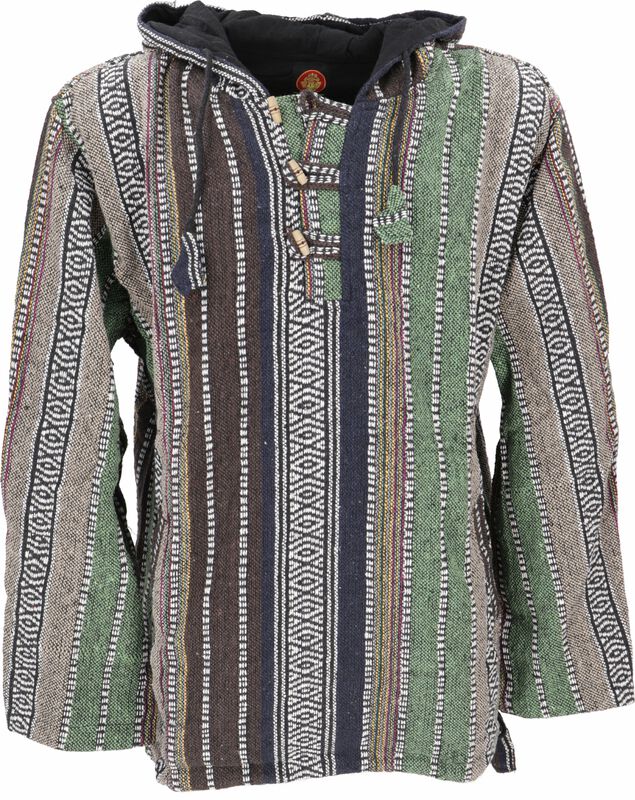 Sweat-shirt à capuche  de Guru-Shop - Goa Kapuzenshirt, Baja Hoodie, Boho Style Kapuzenpullover - grün - S à L - pour Homme - multicolore - Guru-Shop