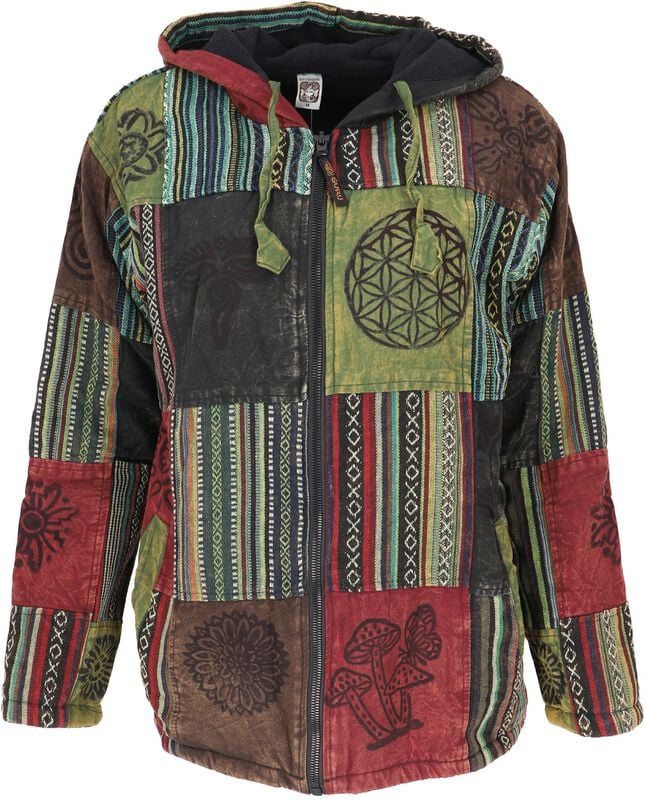 Sweat-shirt zippé à capuche  de Guru-Shop - Goa Jacke, Patchwork Sweatshirt Jacke - grün/bunt - M à XXL - pour Homme - multicolore - Guru-Shop