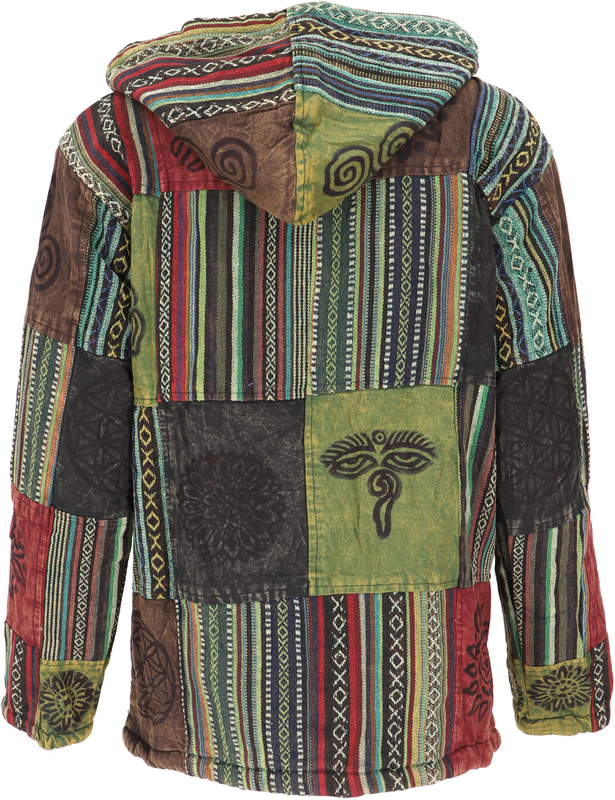 Sweat-shirt zippé à capuche  de Guru-Shop - Goa Jacke, Patchwork Sweatshirt Jacke - grün/bunt - M à XXL - pour Homme - multicolore - Guru-Shop - View 2