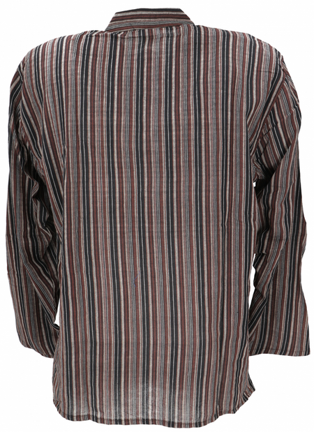 Chemise manches longues  de Guru-Shop - Nepal Fischerhemd, gestreiftes Goa Hippie Hemd, Yogahemd - braun - S à XXL - pour Homme - marron/noir - Guru-Shop - View 2