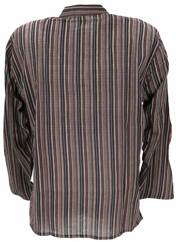 Chemise manches longues  de Guru-Shop - Nepal Fischerhemd, gestreiftes Goa Hippie Hemd, Yogahemd - braun - S à XXL - pour Homme - marron/noir - Guru-Shop - View 2
