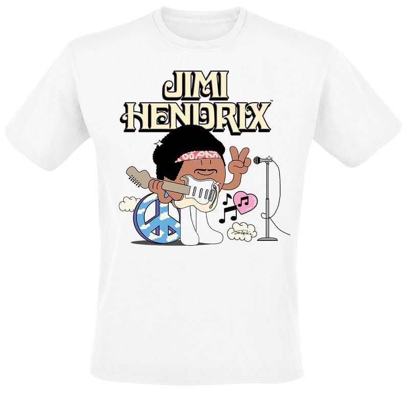 T-Shirt Manches courtes  de Jimi Hendrix - Peace Cartoon - S à 4XL - pour Homme - blanc - Jimi Hendrix