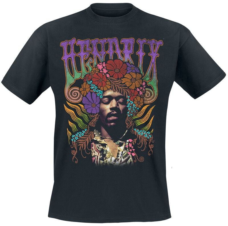 T-Shirt Manches courtes  de Jimi Hendrix - Flower Power - S à 5XL - pour Homme - noir - Jimi Hendrix