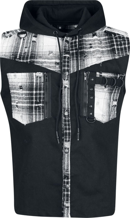 Veste Gothic de Vixxsin - Luther - Veste Sans Manches Noires & Blanches - S à 4XL - pour Homme - noir/gris/blanc - Vixxsin