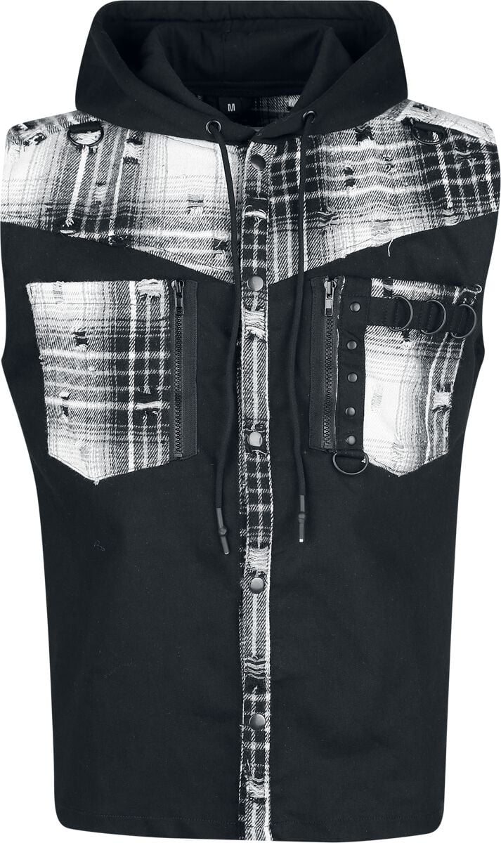 Veste Gothic de Vixxsin - Luther - Veste Sans Manches Noires & Blanches - S à 4XL - pour Homme - noir/gris/blanc - Vixxsin