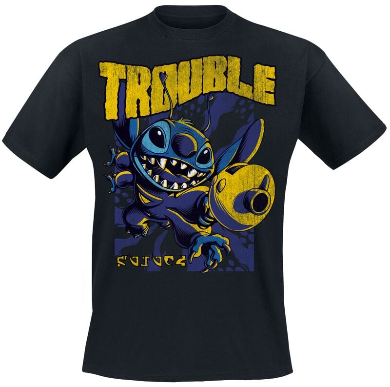 T-Shirt Manches courtes Disney de Lilo & Stitch - Big Trouble Stitch - S à XXL - pour Homme - noir - Lilo & Stitch