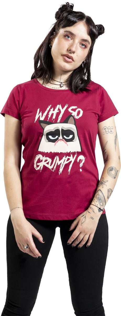 T-Shirt Manches courtes  de Grumpy Cat - Why So Grumpy? - S à 3XL - pour Femme - bordeaux - Grumpy Cat
