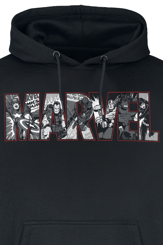 Sweat-shirt à capuche Disney de Marvel - Logo Group B&W Outline - S à XXL - pour Homme - noir - Marvel - View 2
