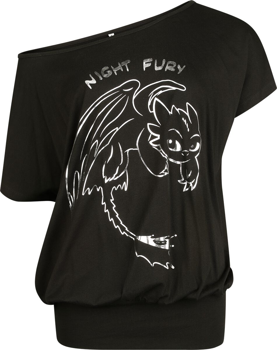 T-Shirt Manches courtes  de Dragons - Dragons - Night Fury - S à 3XL - pour Femme - noir - Dragons