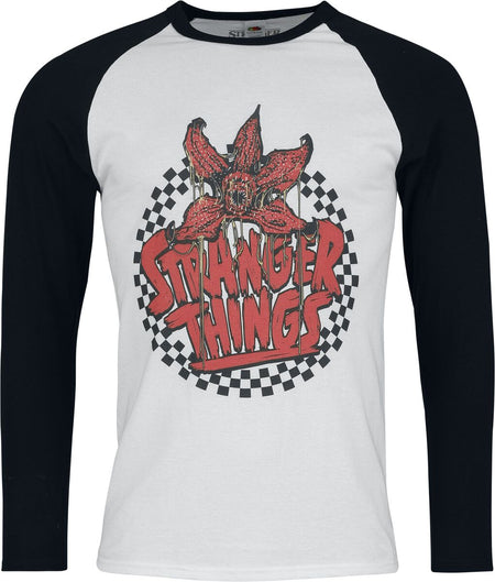 T-shirt manches longues  de Stranger Things - Checkered Circle - S à XXL - pour Homme - blanc/noir - Stranger Things