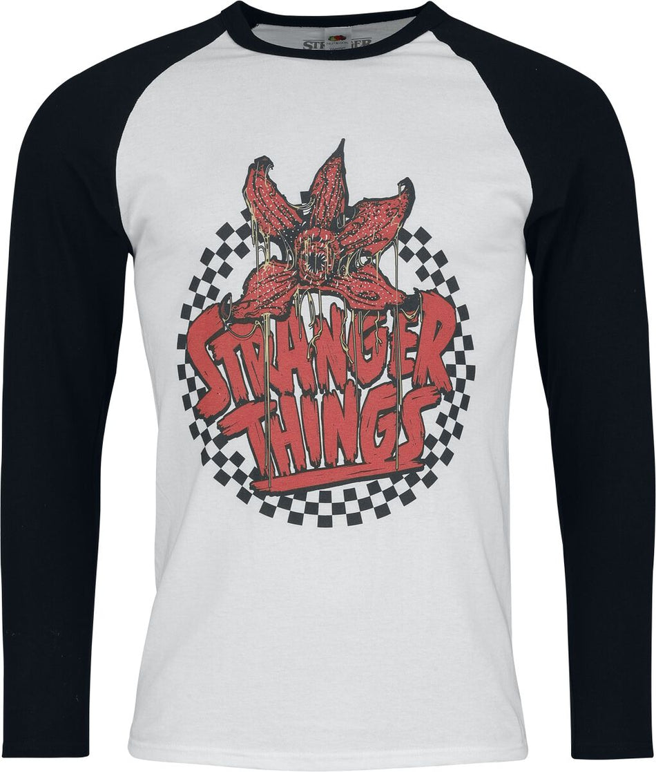 T-shirt manches longues  de Stranger Things - Checkered Circle - S à XXL - pour Homme - blanc/noir - Stranger Things