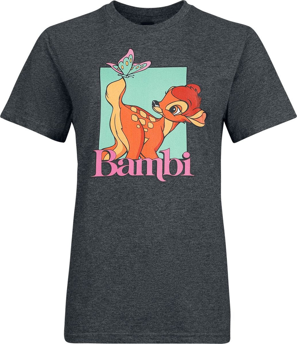 T-Shirt Manches courtes Disney de Bambi - Papillon - S à XXL - pour Femme - anthracite chiné - Bambi