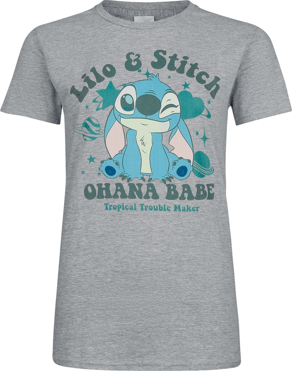 T-Shirt Manches courtes Disney de Lilo & Stitch - Stitch Ohana Babe - S à XXL - pour Femme - gris chiné - Lilo & Stitch